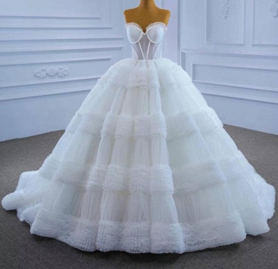 Charming Strapless Floor Length Lace Ball Gown Wedding Dress_2