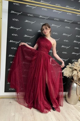 Charming Red Gilding One Shoulder Asymmetrical Floor Length A-Line Prom Dress_2