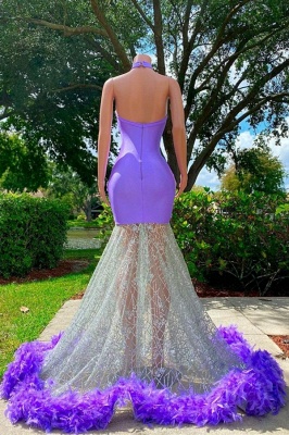 Charming Purple Halter Floor Length Satin Prom Dress with Appliques_3