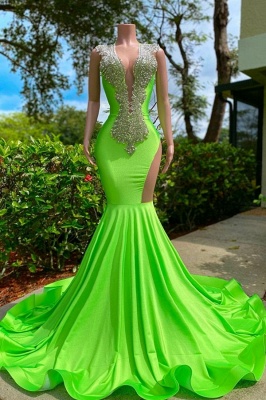 Trendy Deep Sequined V-neck Sleeveless Stretch Satin Prom Dress with Appliques_4