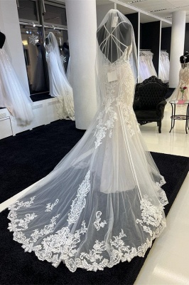 Charming Sweetheart Spaghetti Straps Garden Lace Wedding Dress with Chapel Train_4