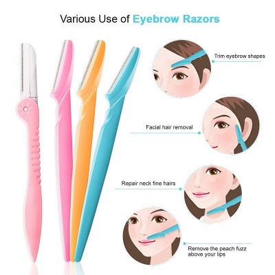 12 Pcs Eyebrow Razors, Exfoliating Eyebrow Trimmers, Eyebrow Grooming Shaper for Women Face, Peach Fuzz, Hair Removal, Professional Facial Dermaplaning Tool with Eyebrow Scissors/Eyebrow Stencils/Box_4