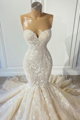 Charming Floor Length Sweetheart Sleeveless Mermaid Wedding Dress with Appliques_3