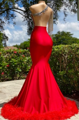 Charming Ruby Tassel Asymmetrical Satin Prom Dress with Ruffles_2