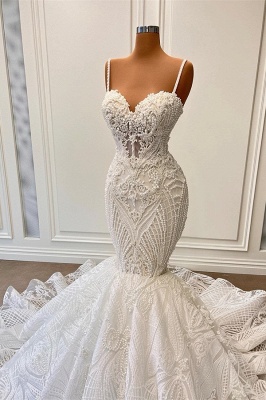 Charming Sleeveless Spaghetti Straps Mermaid Wedding Dress with Ruffles_2