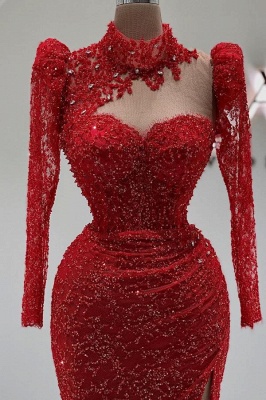 Fabulous Ruby High Collar Sequined Beading Mermaid Long Sleeves Prom Dress_2