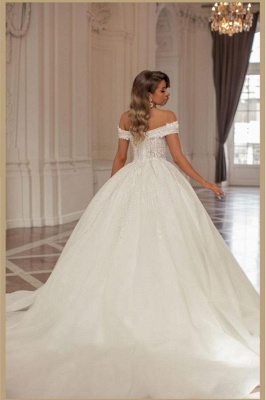 Charming Off the Shoulder Organza Chapel Train Ball Gown Wedding Dress_3