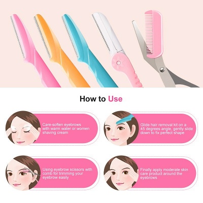 12 Pcs Eyebrow Razors, Exfoliating Eyebrow Trimmers, Eyebrow Grooming Shaper for Women Face, Peach Fuzz, Hair Removal, Professional Facial Dermaplaning Tool with Eyebrow Scissors/Eyebrow Stencils/Box_5