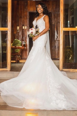Elegant Sweetheart Straps Chapel Train A-Line Tulle Wedding Dress_4