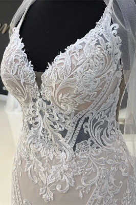 Charming Sweetheart Spaghetti Straps Garden Lace Wedding Dress with Chapel Train_3