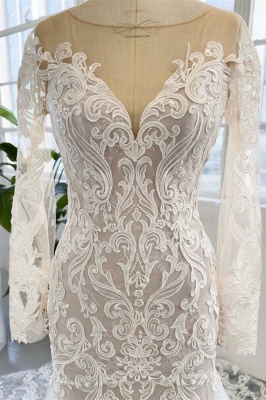 Charming Jewel Long Sleeves Chapel Mermaid Wedding Dress_3