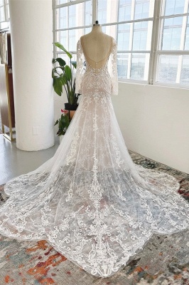 Charming Jewel Long Sleeves Chapel Mermaid Wedding Dress_2