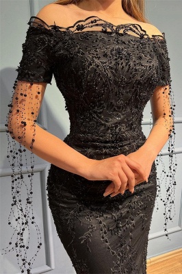 Fabulous Black Strapless Off the Shoulder Prom Dress_2