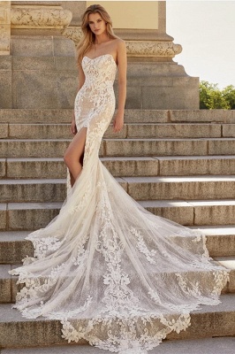 Elegant Champagne Sweetheart A-line Detachable Wedding Dress_3