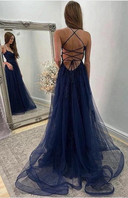Elegant spaghettistraps sleeveless aline prom dresses splitfront_2