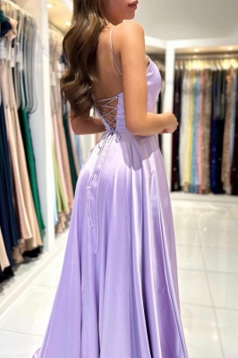 Lilac Spaghetti Straps A-Line Satin Prom Dress with Ruffles_4