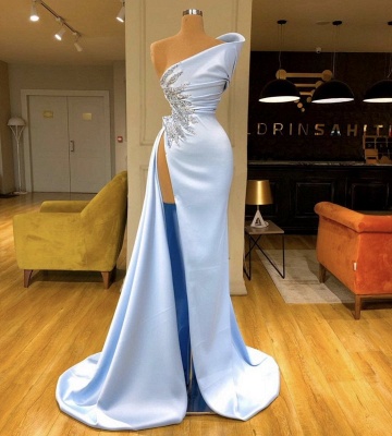 Charming Skyblue One Shoulder Floor Length Prom Dress_2