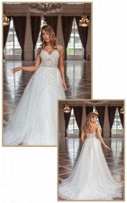 Elegant sweetheart sleeveless A-line lace Wedding Dress hollow_4