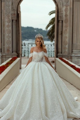 Gorgeous A-Line Off the Shoulder Ball Gown Wedding Dress_1