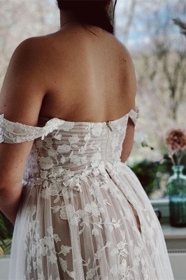 Champagne Garden Off the Shoulder Floor Length Wedding Dress_2