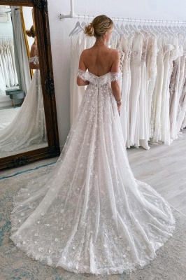 Sexy sweetheart sleeveless A-line lace wedding dress_2