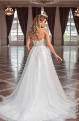 Elegant sweetheart sleeveless A-line lace Wedding Dress hollow_2