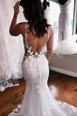 Sexy spaghettistraps sleeveless mermaid lace wedding dress_4
