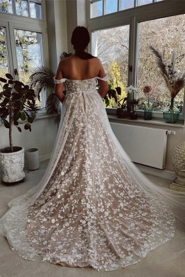 Champagne Garden Off the Shoulder Floor Length Wedding Dress_3