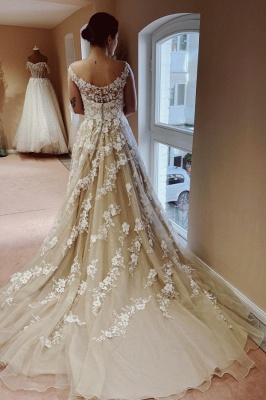 Elegant sweetheart capsleeves A-line lace wedding dress_2