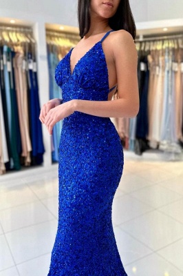 Chic Royal Blue Sleeveless Halter Spaghetti Straps Floorlength Prom Dress_4