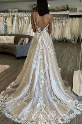 Noble spaghettistraps sleeveless aline lace wedding dress_2