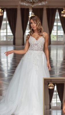 Elegant sweetheart sleeveless A-line lace Wedding Dress hollow_1