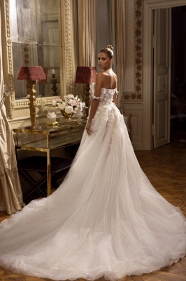 Elegant sweetheart capsleeves A-line  Lace Wedding Dress splitfront_2