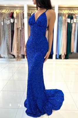 Chic Royal Blue Sleeveless Halter Spaghetti Straps Floorlength Prom Dress_1