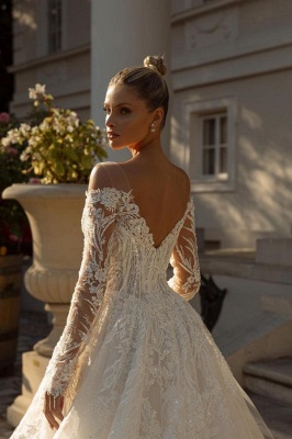 Sweetheart A-line Long Sleeves Tulle Wedding Dress with Chapel Train_3