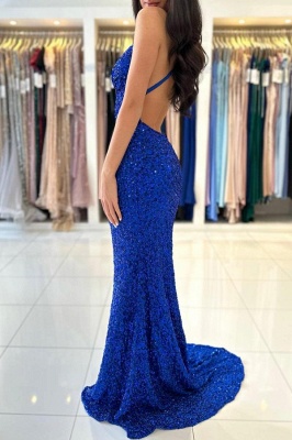 Chic Royal Blue Sleeveless Halter Spaghetti Straps Floorlength Prom Dress_2
