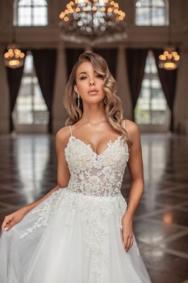 Elegant sweetheart sleeveless A-line lace Wedding Dress hollow_3