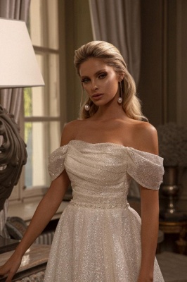 Noble strapless capsleeves A-line light silk wedding dresses_3