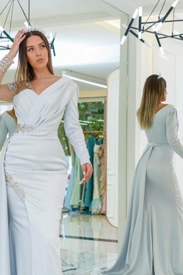 Elegent White Long Sleeves Asymmetric Floor Length Prom Dress with Ruffles_4