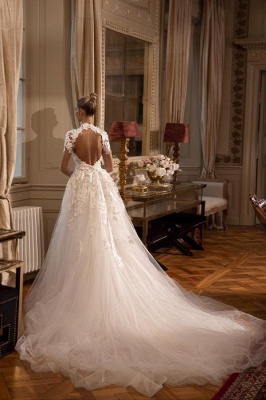 Gorgeous Jewel A-line Long Sleeves Wedding Dress_2
