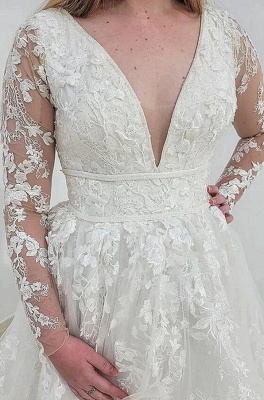 Romantic vneck longsleeves ballgown lace wedding dress_6