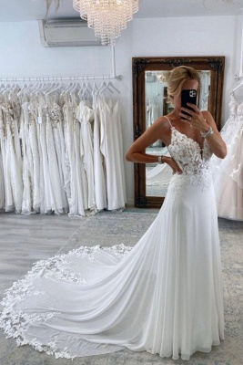 Gogeous sweetheart sleevesless A-line lace wedding dress_1