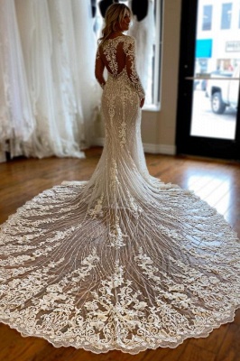 Charming Floor Length Long Sleeves Wedding Dress with Ruffles_2