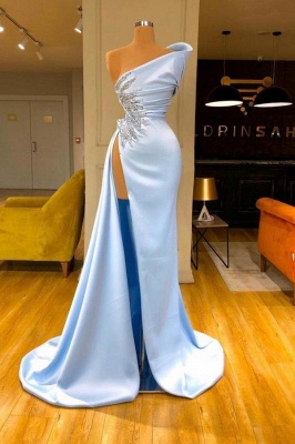 Charming Skyblue One Shoulder Floor Length Prom Dress_1