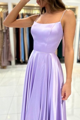 Lilac Spaghetti Straps A-Line Satin Prom Dress with Ruffles_2