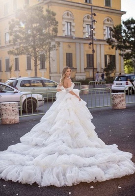 Gorgeous Ivory Off the Shoulder Tiered Wedding Dress with Train_2