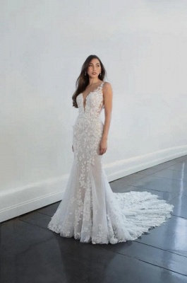 Sexy sweetheart sleeveless mermaid lace wedding dress_1