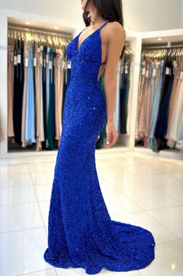 Chic Royal Blue Sleeveless Halter Spaghetti Straps Floorlength Prom Dress_3