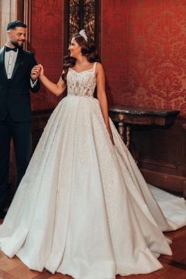Charming Ivory Straps Sleeveless Ball Gown Wedding Dress_1