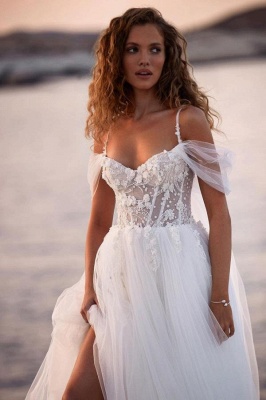 Romantic spaghettistraps capsleeves aline lace Wedding dresses_2